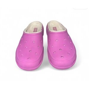 Crocs Lined Clog Slides Womens Pink Faux Fur Cozy Comfort Size 11